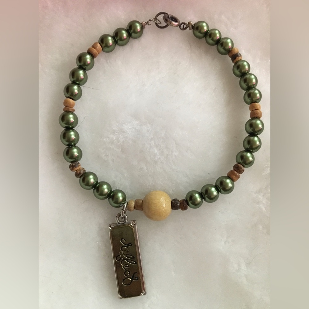 Green Beaded Bracelet with Charm